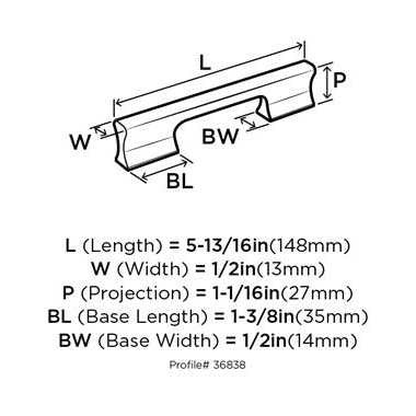 Technical Drawing Main View of a 128mm Handle from Amerock's Status Collection