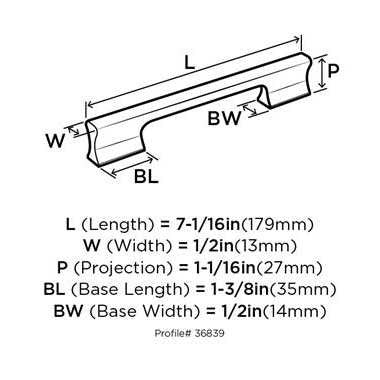 Technical Drawing Main View of a 160mm Handle from Amerock's Status Collection