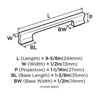 Main View Technical Drawing of a 224mm Handle from Amerock's Status Collection