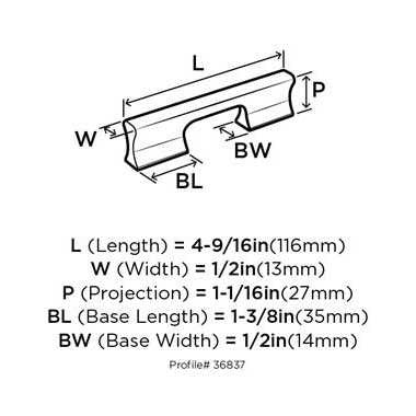 Main View Technical Drawing of a 96mm Handle from Amerock's Status Collection
