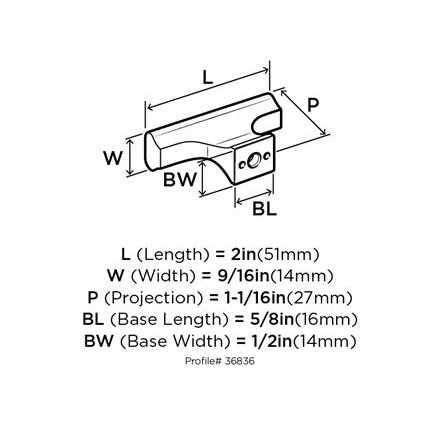 Technical Drawing of the Back View of a Rectangle Cabinet Knob from Amerock's Status Collection