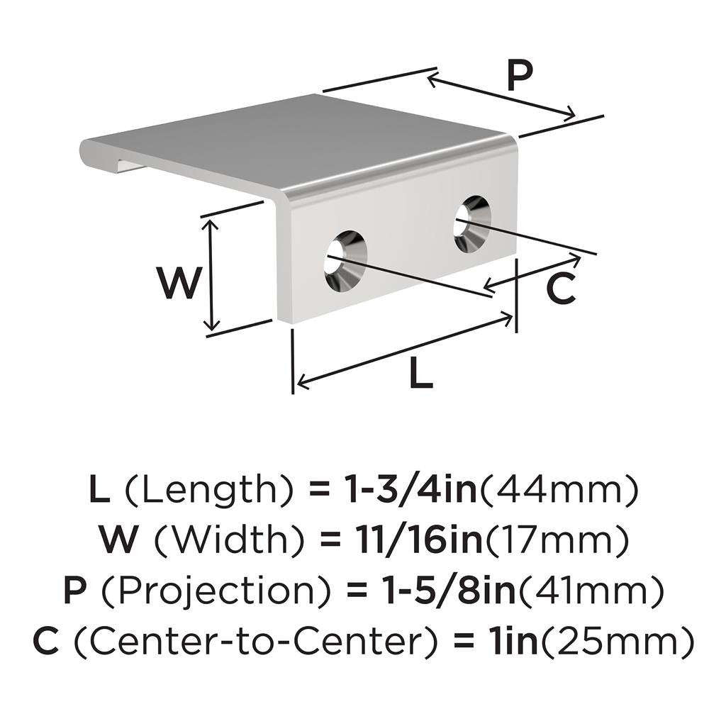 Amerock Streamline 2 Edge Pulls in Chrome 1-3/4" BP3719026 Specs