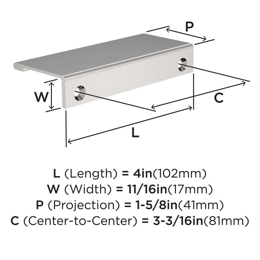 Amerock Streamline 2 Edge Pulls in Chrome 4" BP3719226 Specs