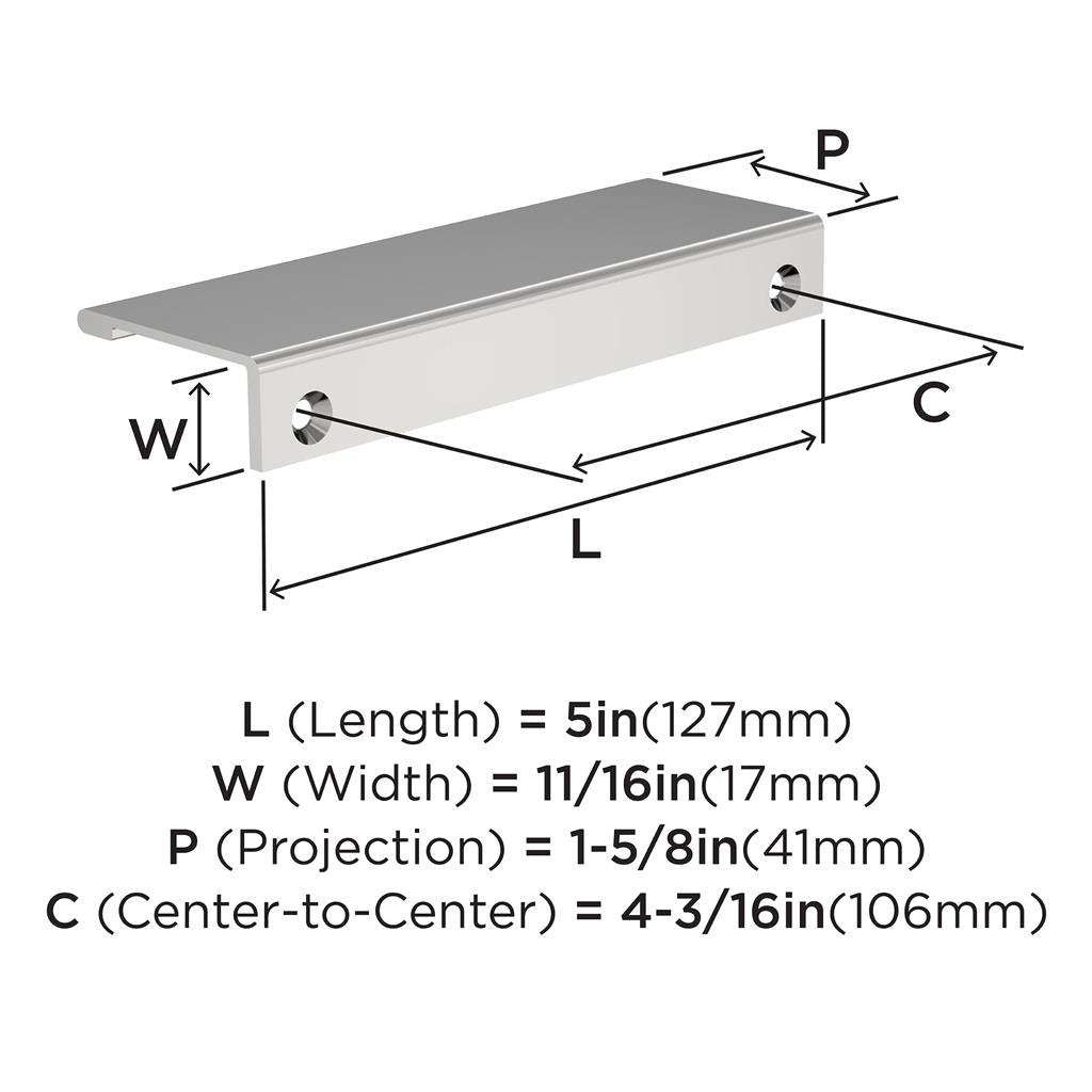 Amerock Streamline 2 Edge Pulls in Chrome 5" BP3719326 Specs