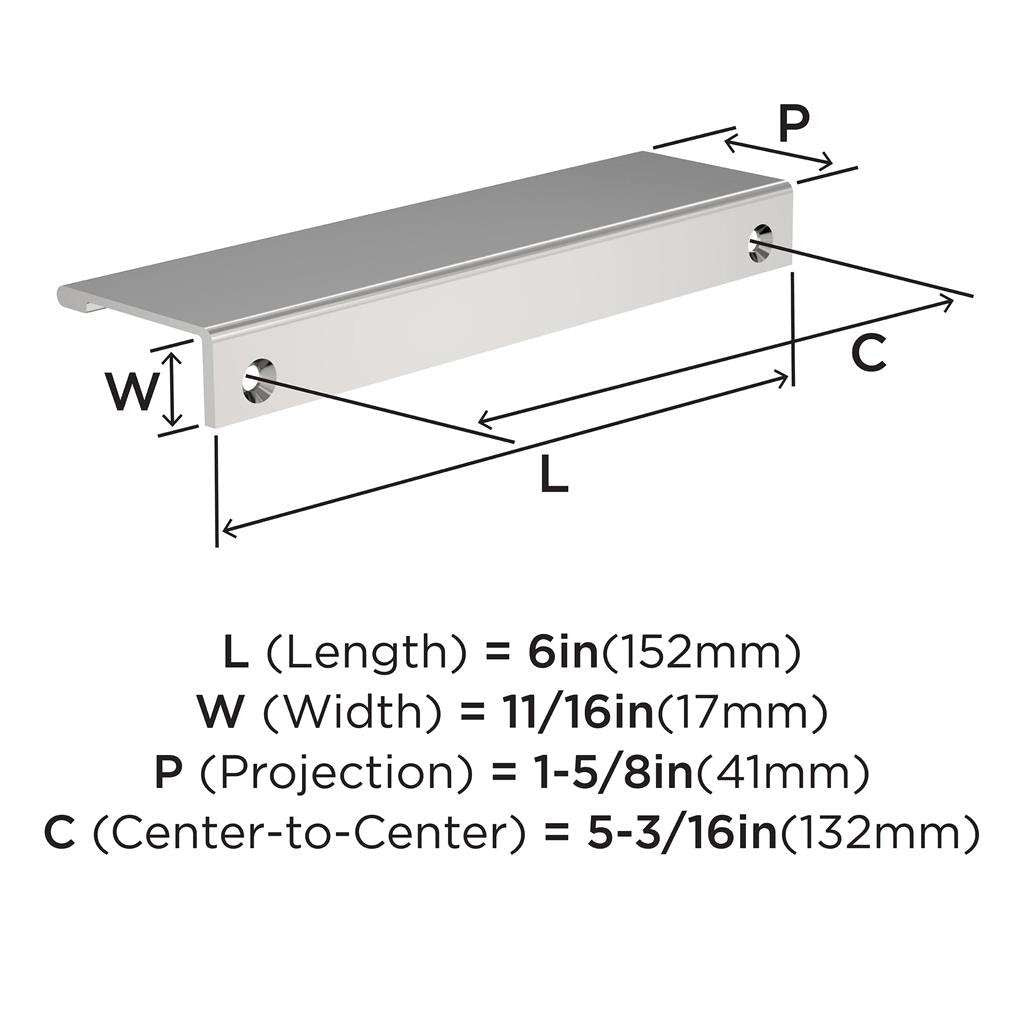 Amerock Streamline 2 Edge Pulls in Chrome 6" BP3719426 Specs