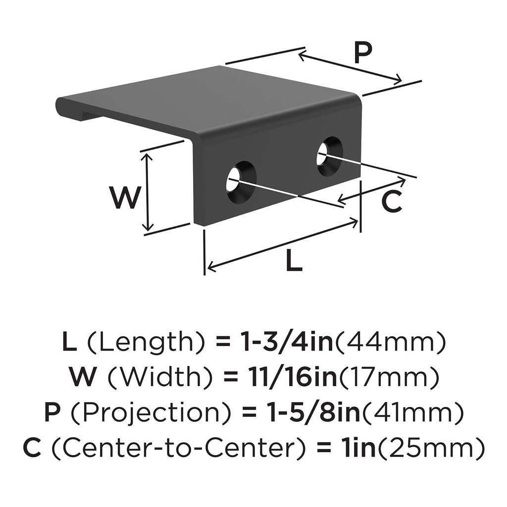 Amerock Streamline 2 Edge Pulls in Matte Black 1-3/4" BP37190MB Specs