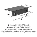 Amerock Streamline 2 Edge Pulls in Matte Black 3" BP37191MB Specs