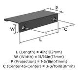 Amerock Streamline 2 Edge Pulls in Matte Black 4" BP37192MB Specs