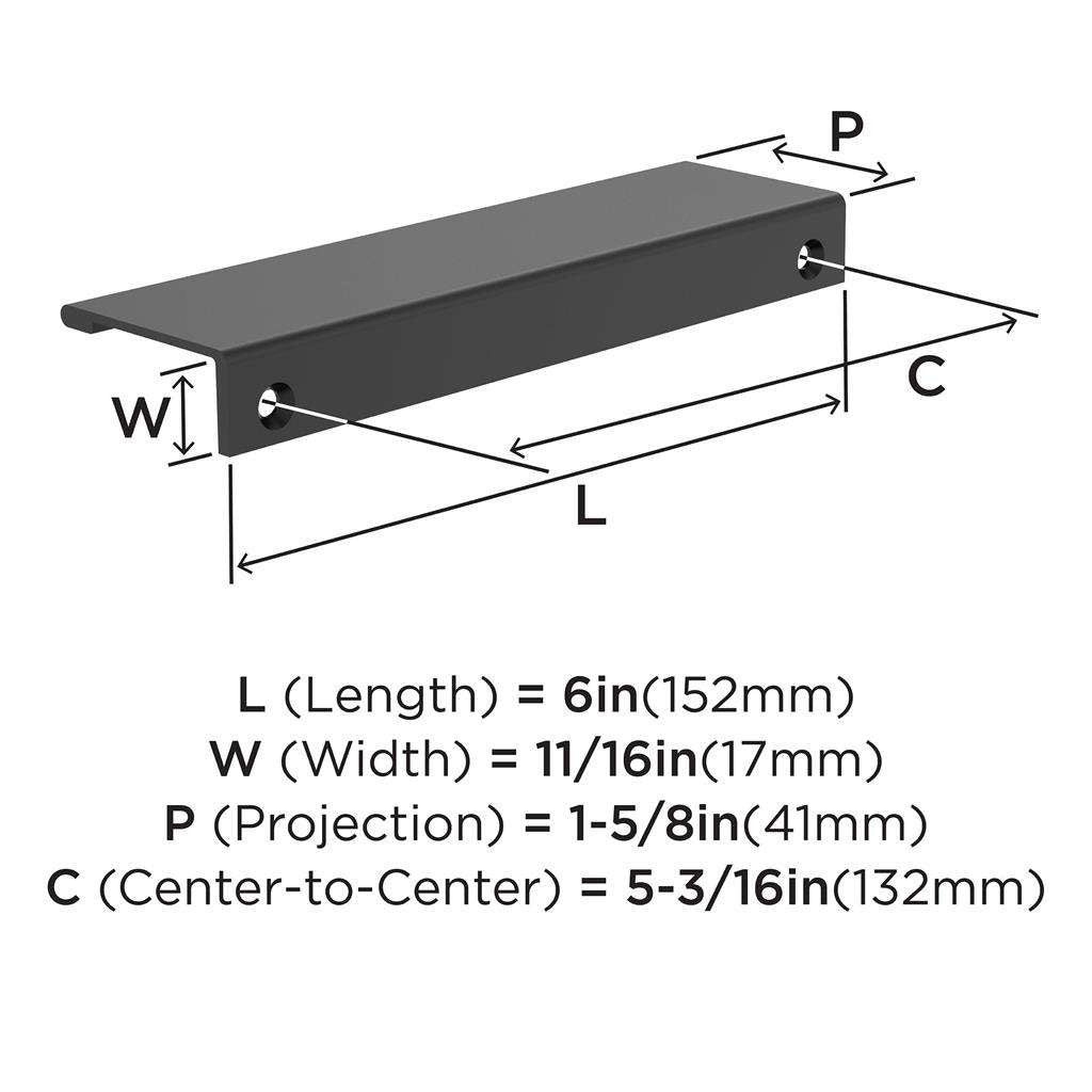 Amerock Streamline 2 Edge Pulls in Matte Black 6" BP37194MB Specs