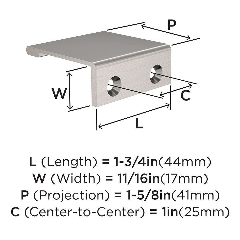 Amerock Streamline 2 Edge Pulls in Satin Nickel 1-3/4" BP37190G10 Specs