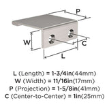 Amerock Streamline 2 Edge Pulls in Satin Nickel 1-3/4" BP37190G10 Specs
