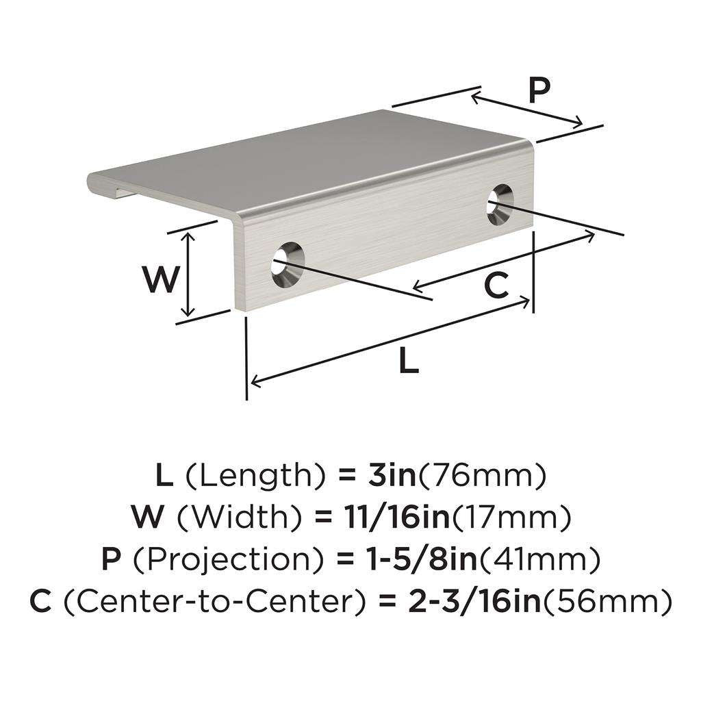 Amerock Streamline 2 Edge Pulls in Satin Nickel 3" BP37191G10 Specs