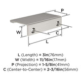 Amerock Streamline 2 Edge Pulls in Satin Nickel 3" BP37191G10 Specs