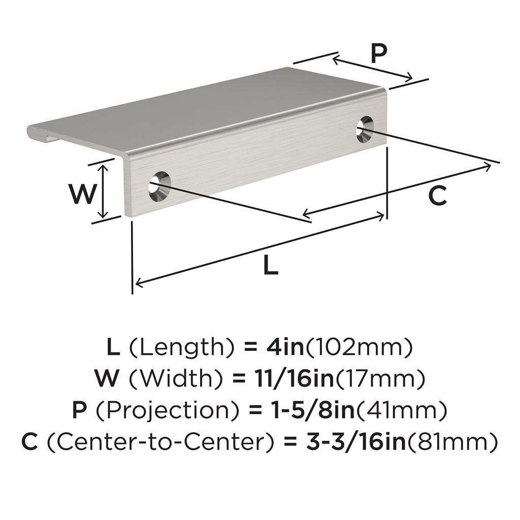 Amerock Streamline 2 Edge Pulls in Satin Nickel 4" BP37192G10 Specs