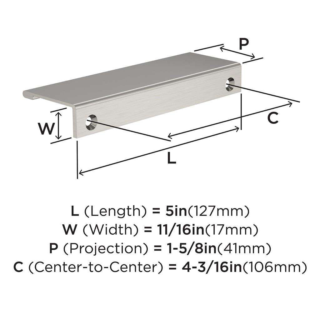 Amerock Streamline 2 Edge Pulls in Satin Nickel 5" BP37193G10 Specs