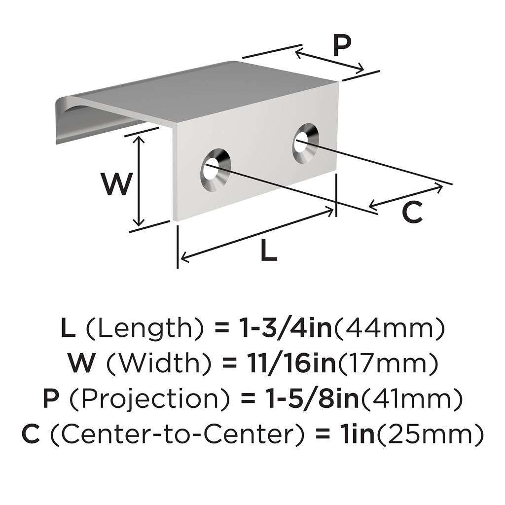 Amerock Streamline Tab Edge Pulls in Chrome 1-3/4" BP3720026 Specs