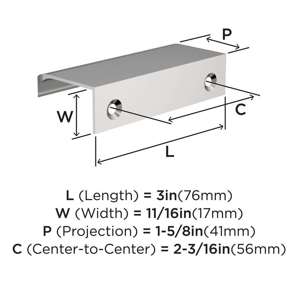 Amerock Streamline Tab Edge Pulls in Chrome 3" BP3720126 Specs