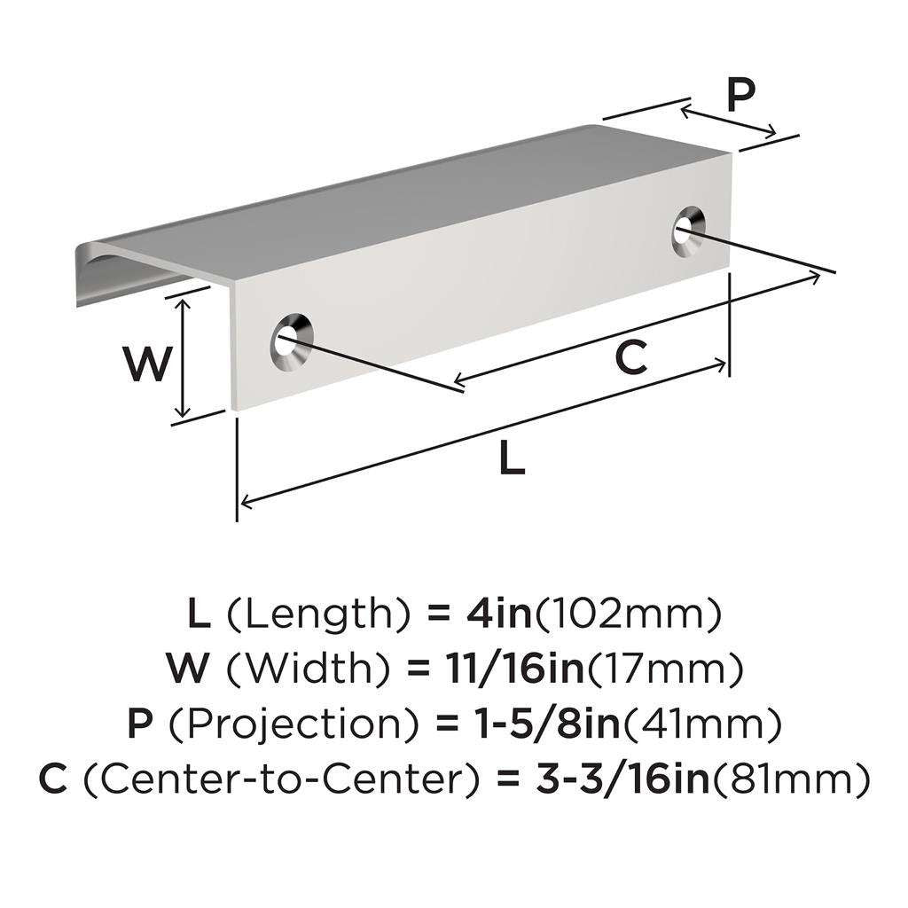 Amerock Streamline Tab Edge Pulls in Chrome 4" BP3720226 Specs