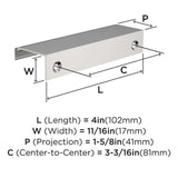 Amerock Streamline Tab Edge Pulls in Chrome 4" BP3720226 Specs