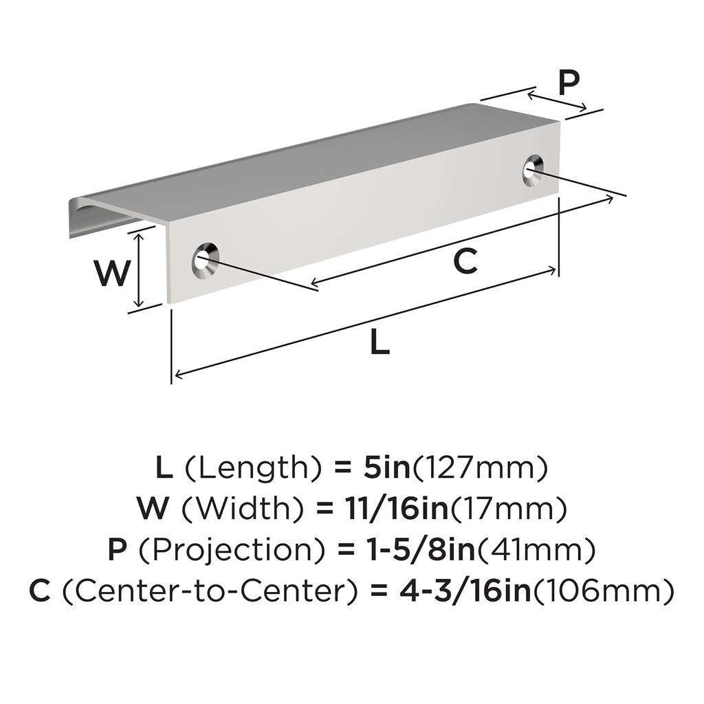 Amerock Streamline Tab Edge Pulls in Chrome 5" BP3720326 Specs