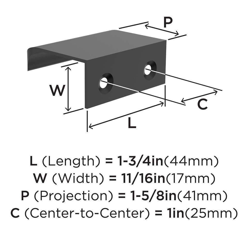 Amerock Streamline Tab Edge Pulls in Matte Black 1-3/4" BP37200MB Specs