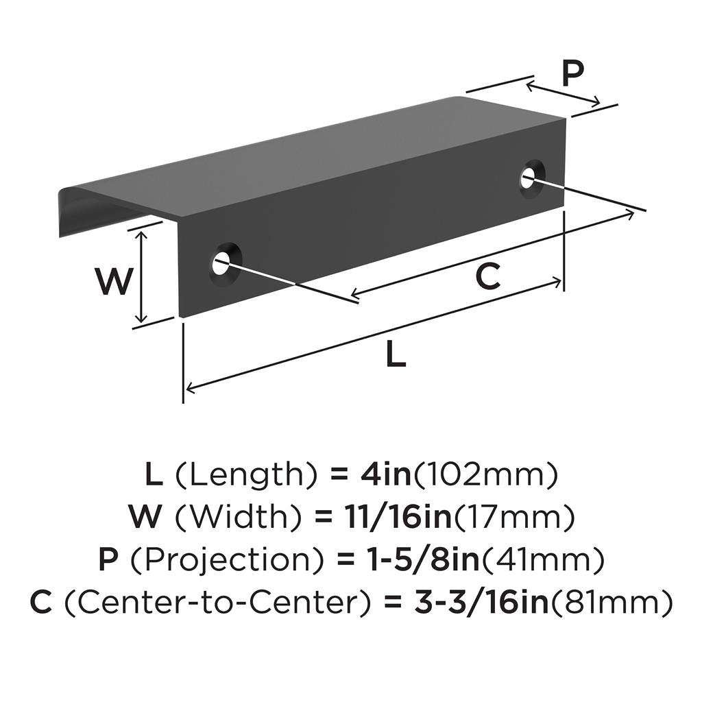 Amerock Streamline Tab Edge Pulls in Matte Black 4" BP37202MB Specs