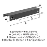 Amerock Streamline Tab Edge Pulls in Matte Black 6" BP37204MB Specs
