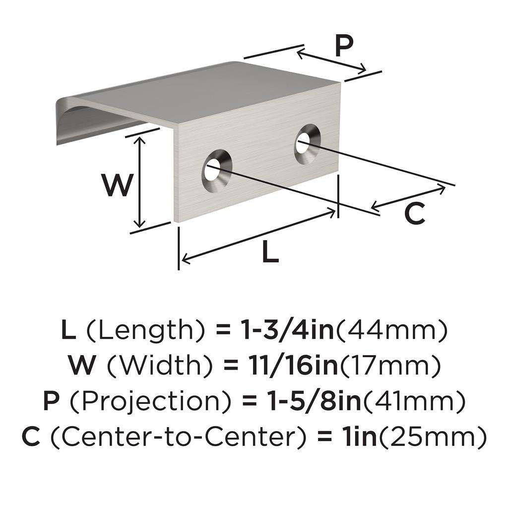 Amerock Streamline Tab Edge Pulls in Satin Nickel 1-3/4" BP37200G10 Specs