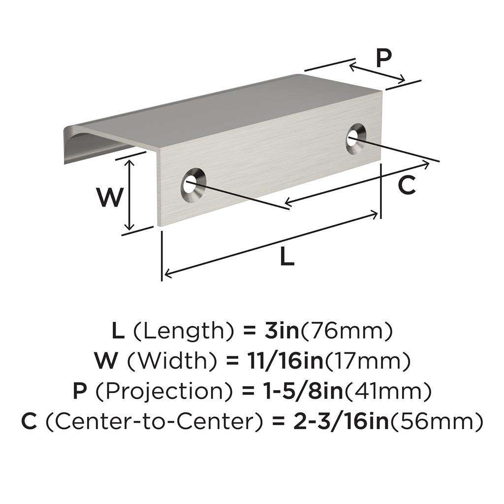 Amerock Streamline Tab Edge Pulls in Satin Nickel 3" BP37201G10 Specs