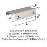 Amerock Streamline Tab Edge Pulls in Satin Nickel 3" BP37201G10 Specs