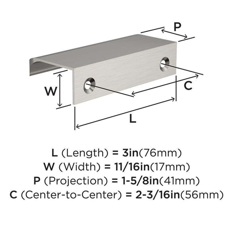 Amerock Streamline Tab Edge Pulls in Satin Nickel 3" BP37201G10 Specs