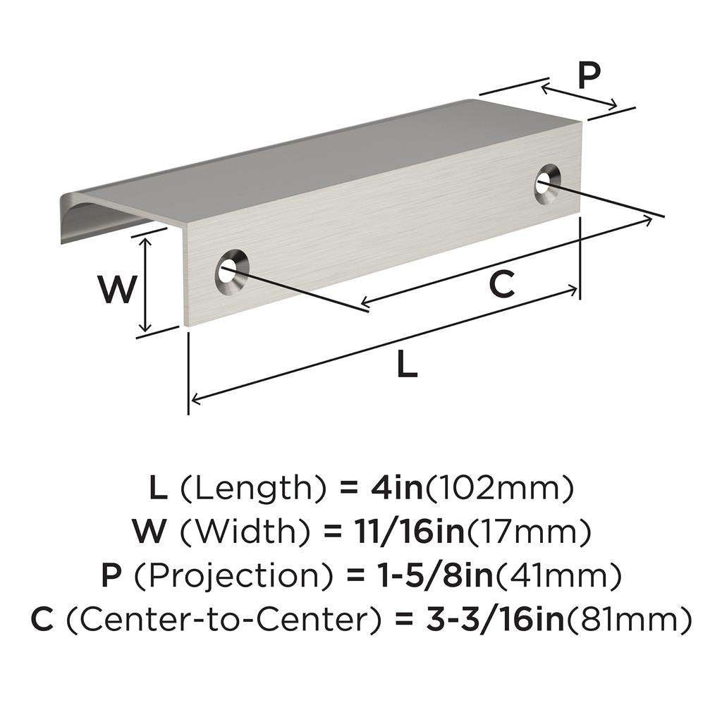 Amerock Streamline Tab Edge Pulls in Satin Nickel 4" BP37202G10 Specs