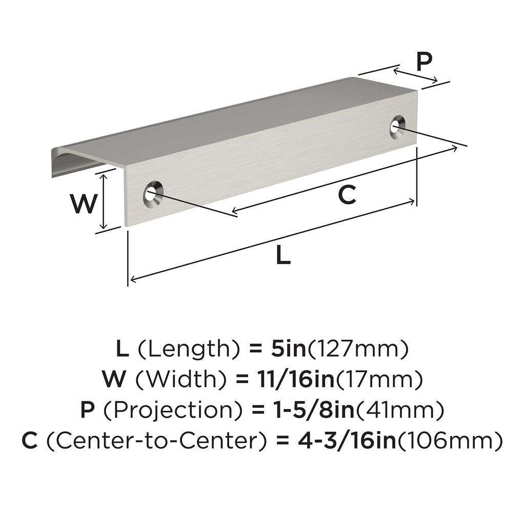 Amerock Streamline Tab Edge Pulls in Satin Nickel 5" BP37203G10 Specs
