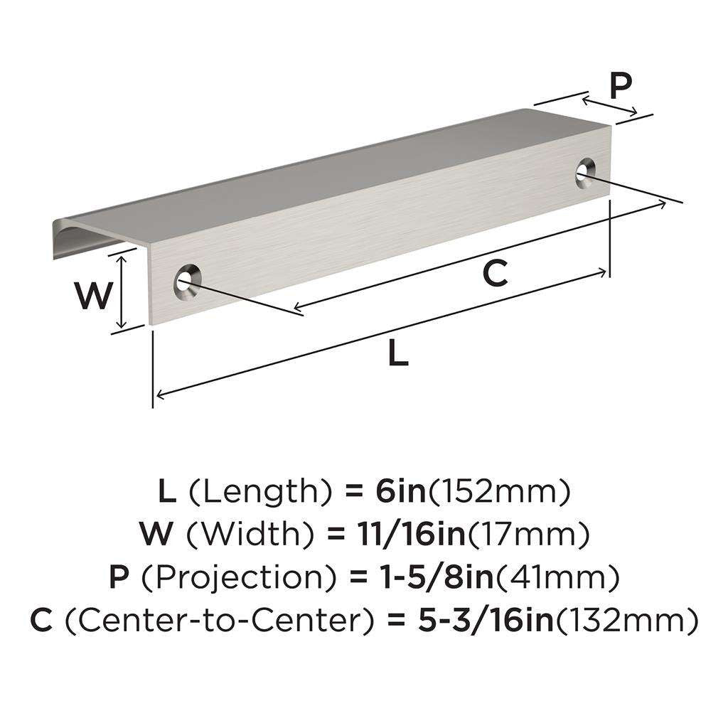 Amerock Streamline Tab Edge Pulls in Satin Nickel 6" BP37204G10 Specs