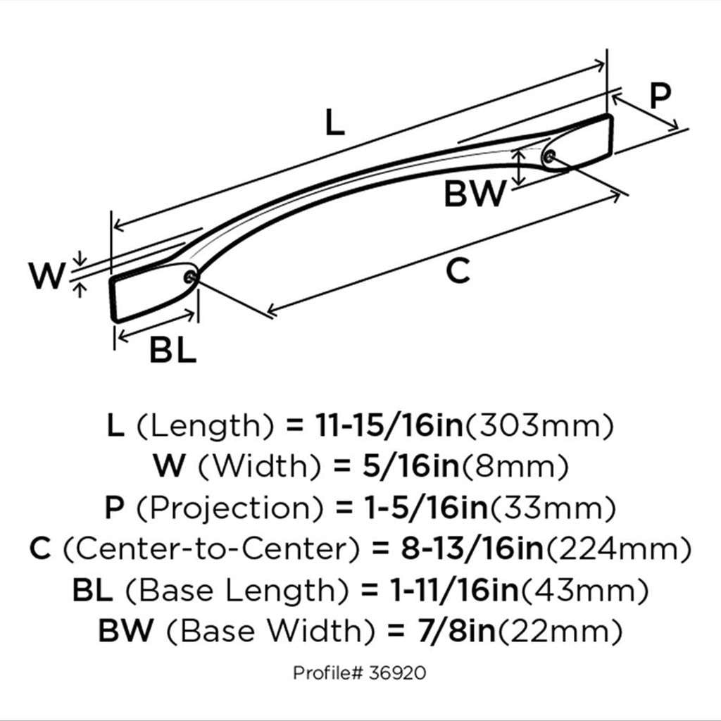 Amerock Uprise Curved Handle Pull in Champagne Bronze 224mm BP36920CZ Specs