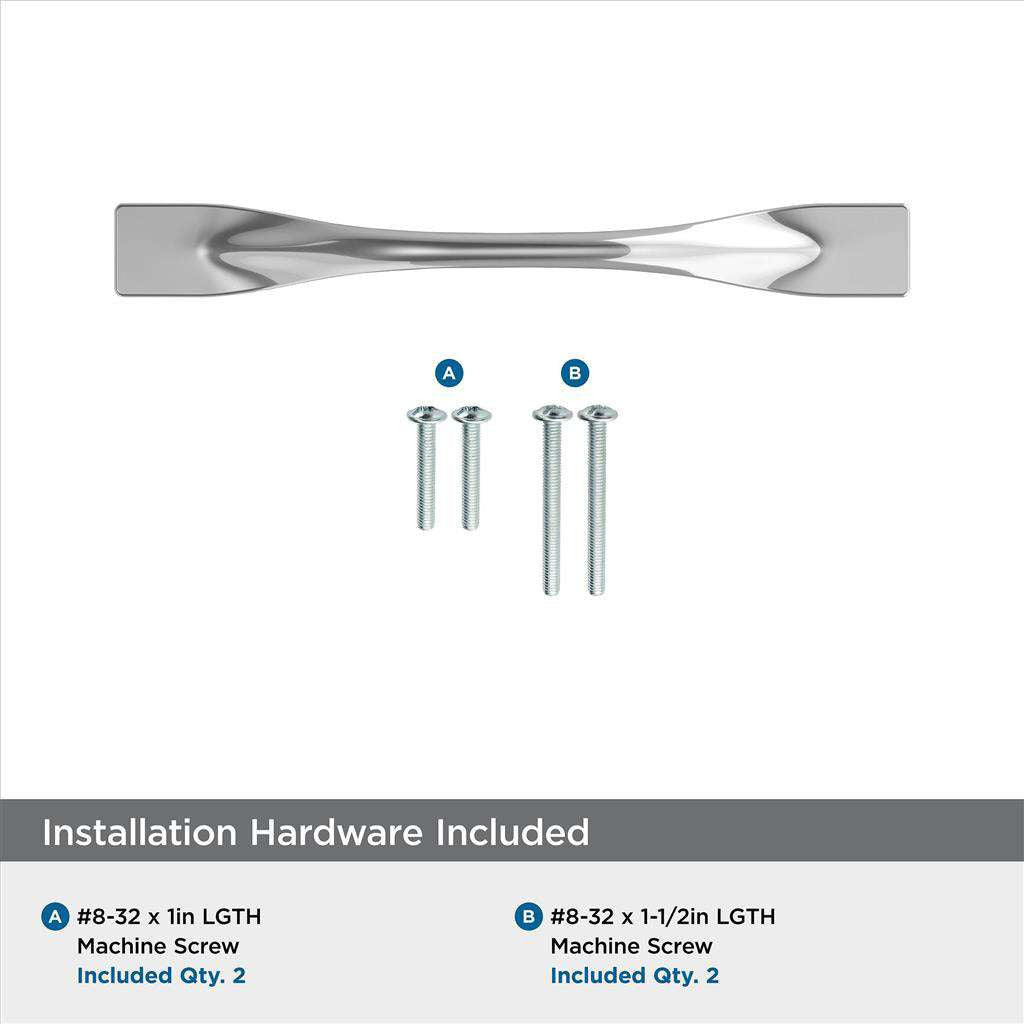 Amerock Uprise Curved Handle Pull in Polished Chrome 96mm BP3691726 Installation Hardware