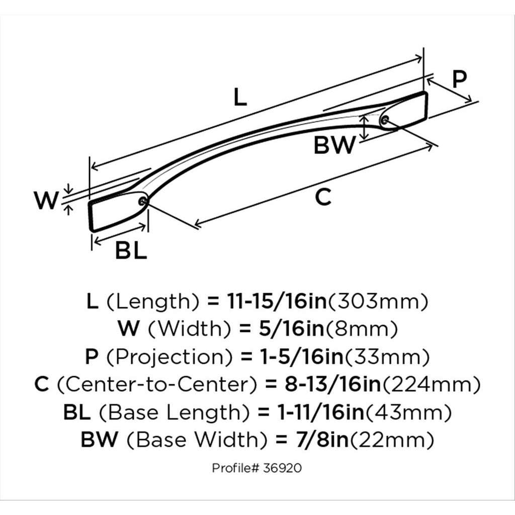 Amerock Uprise Curved Handle Pull in Satin Nickel 224mm BP36920G10 Specs