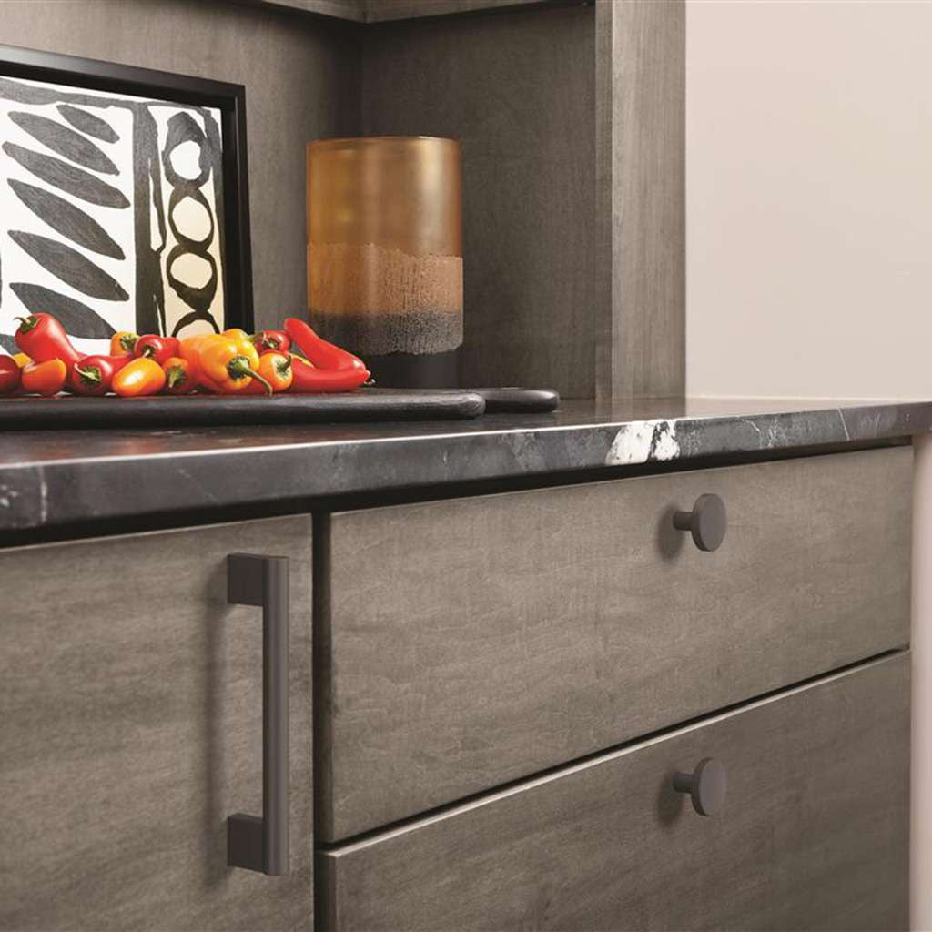 AMEROCK Versa 1-3/8" Diameter Cabinet Knob in Flat Black BP36904FB Mounted