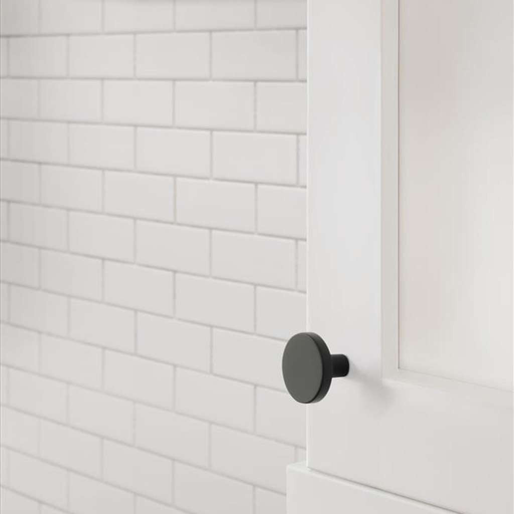 AMEROCK Versa 1-3/8" Diameter Cabinet Knob in Flat Black BP36904FB on White