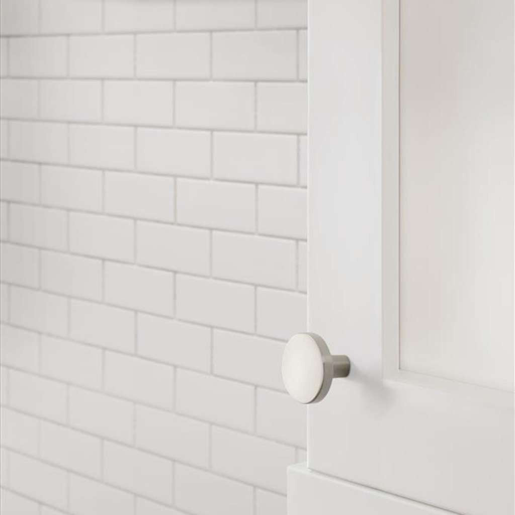 AMEROCK Versa 1-3/8" Diameter Cabinet Knob in Satin Nickel BP36904G10 on White