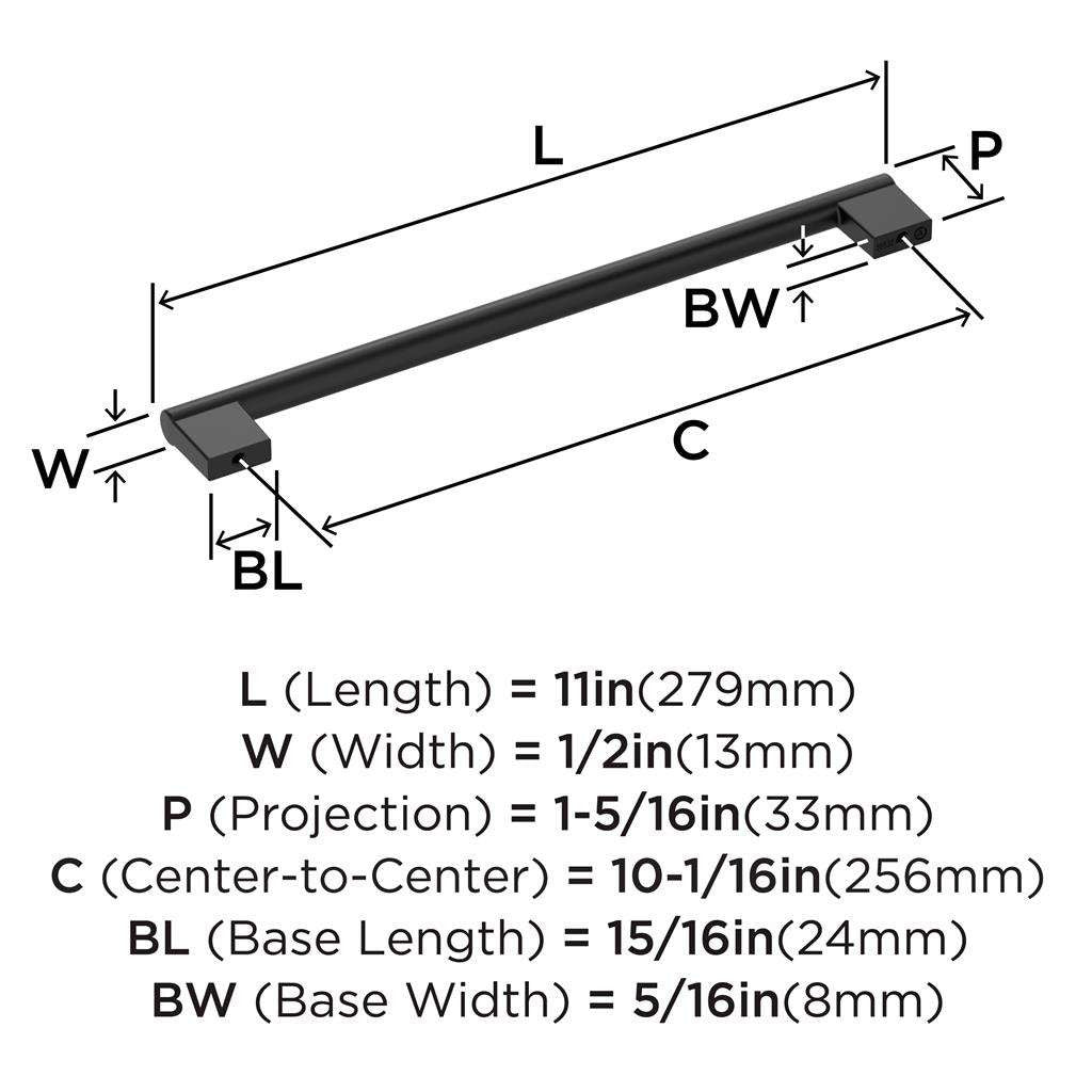 AMEROCK Versa Handle Cabinet Pull in Flat Black 256mm BP55532FB Specs