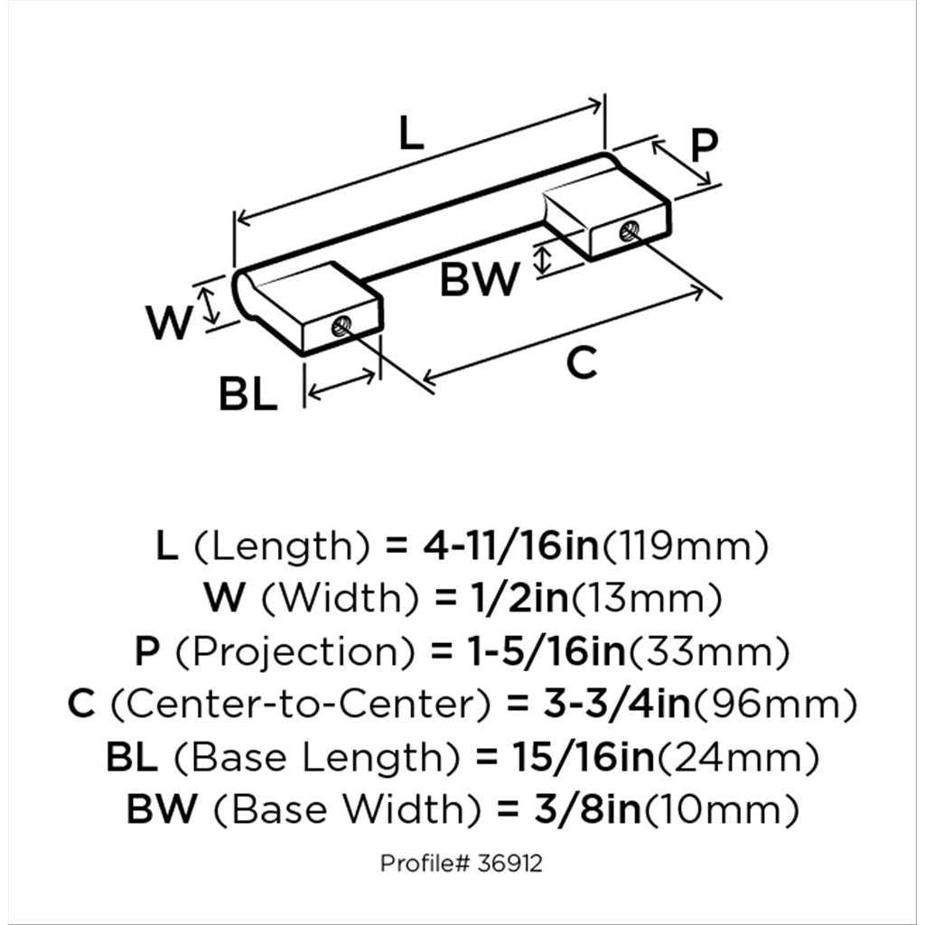 AMEROCK Versa Handle Cabinet Pull in Flat Black 96mm BP36912FB Specs