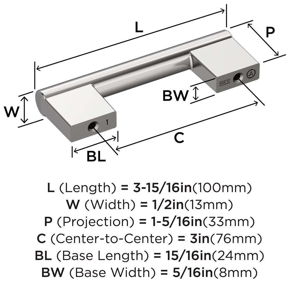 AMEROCK Versa Handle Cabinet Pull in Polished Chrome 3" BP5553026 Specs