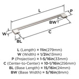 AMEROCK Versa Handle Cabinet Pull in Satin Nickel 256mm BP55532G10 Specs