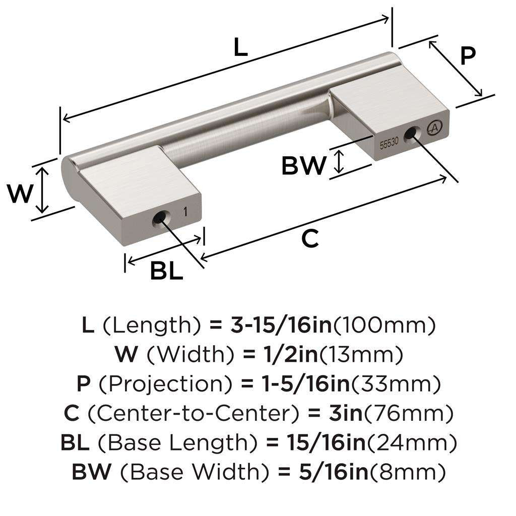 AMEROCK Versa Handle Cabinet Pull in Satin Nickel 3" BP55530G10 Specs