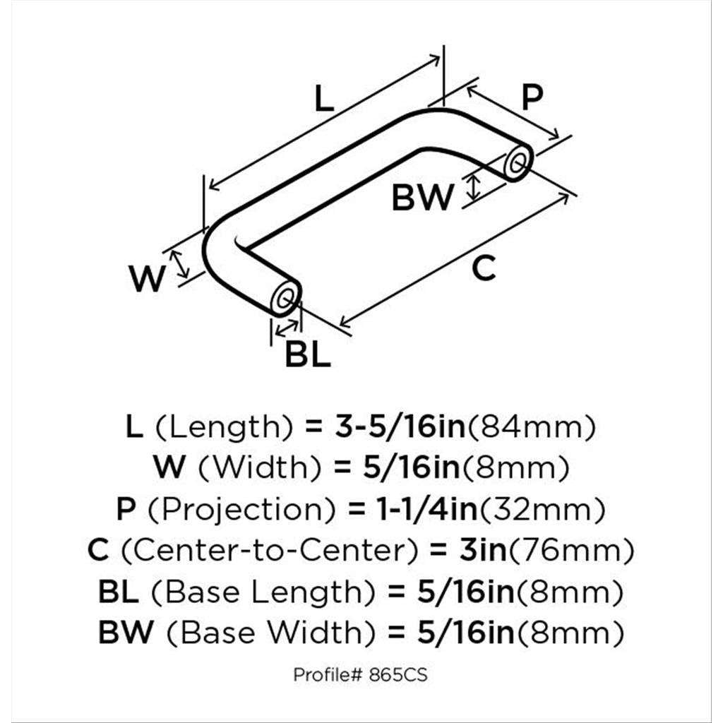 AMEROCK Wire Pulls in Brushed Chrome 3" BP865CS26D Specs