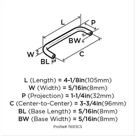 AMEROCK Wire Pulls in Brushed Chrome 96mm BP76313CS26D Specs
