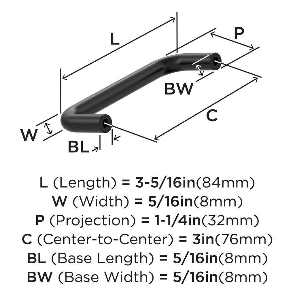 AMEROCK Wire Pulls in Matte Black 3" BP865MB Specs