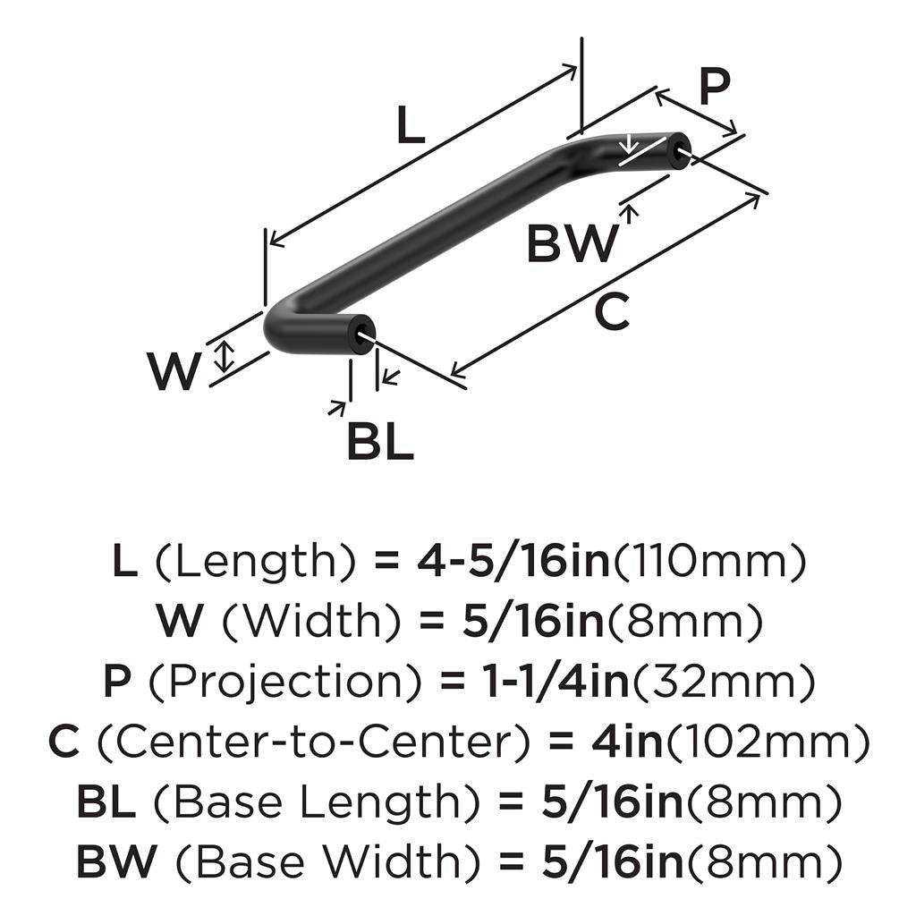 AMEROCK Wire Pulls in Matte Black 4" BP76312MB Specs