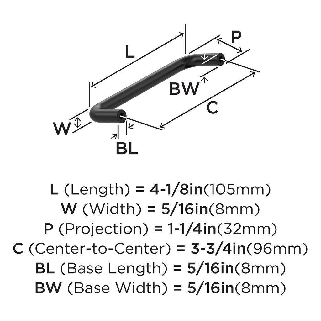 AMEROCK Wire Pulls in Matte Black 96mm BP76313MB Specs